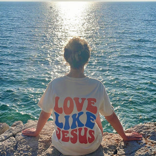 Love Like Jesus Oversized Shirt BackPrint Detailansicht, Mountain Movers christliche Streetwear