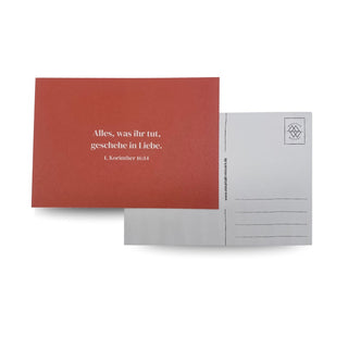 Alles geschehe in Liebe Postkarte Variante, Mountain Movers christliches Design
