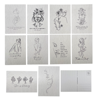Lineart Women Postkarten Bundle Variante, Mountain Movers christliches Design