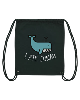 I ate Jonah Gym Bag Schwarz, christlicher Turnbeutel von Mountain Movers