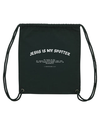 Jesus is my Spotter Gym Bag Schwarz, christlicher Turnbeutel von Mountain Movers