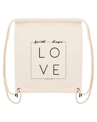 Love Gym Bag Beige, christlicher Turnbeutel von Mountain Movers