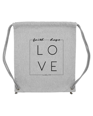 Love Gym Bag Grau, christlicher Turnbeutel von Mountain Movers