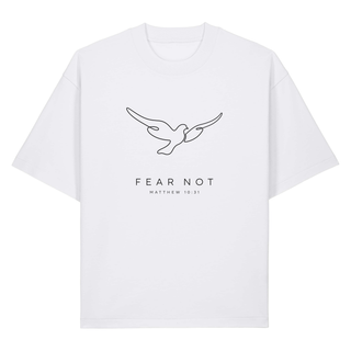 Fear Not Taube Matthäus 10:31 Heavy Oversized Shirt Chestprint, Weiß, Vorderseite