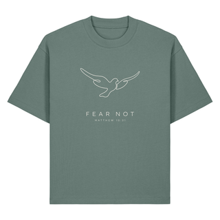 Fear Not Taube Matthäus 10:31 Heavy Oversized Shirt Chestprint, Green Bay, Vorderseite