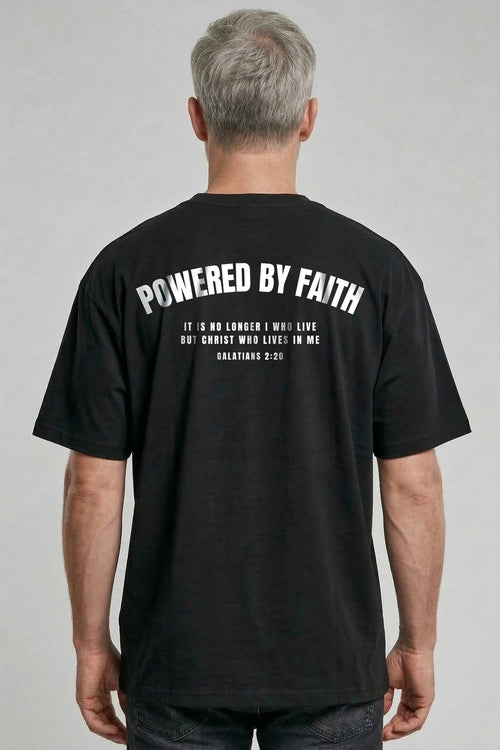 Powered by faith gym oversized shirt backprint