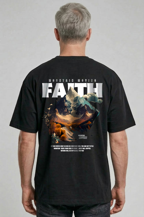 Mountain Moving Faith Oversized T-shirt met print op de achterkant