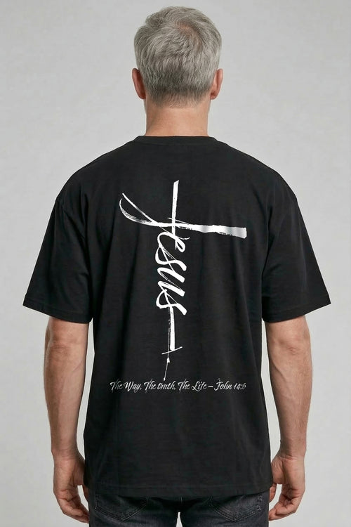 Jesus kruis voor- en achterkant oversized shirt