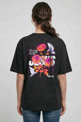 Jesus Flower Oversized Shirt BackPrint, christliche Streetwear von Mountain Movers