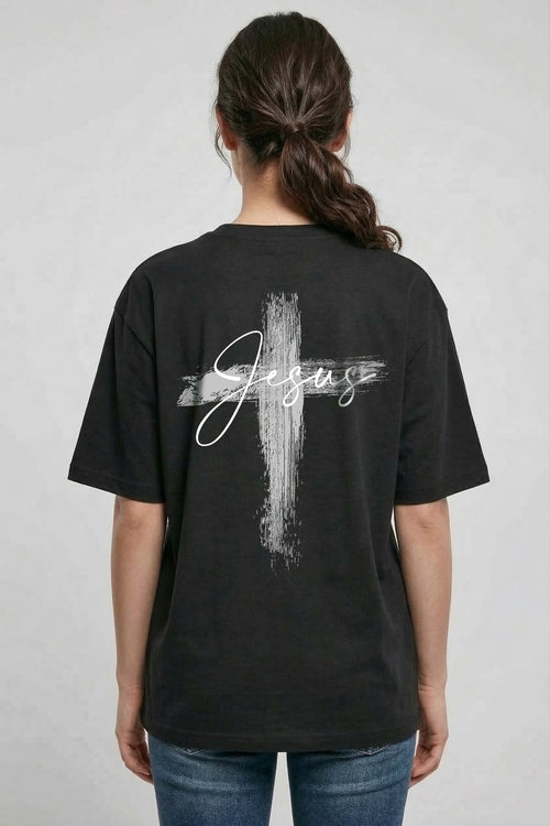Jesus Painted Cross Oversized Shirt Backprint