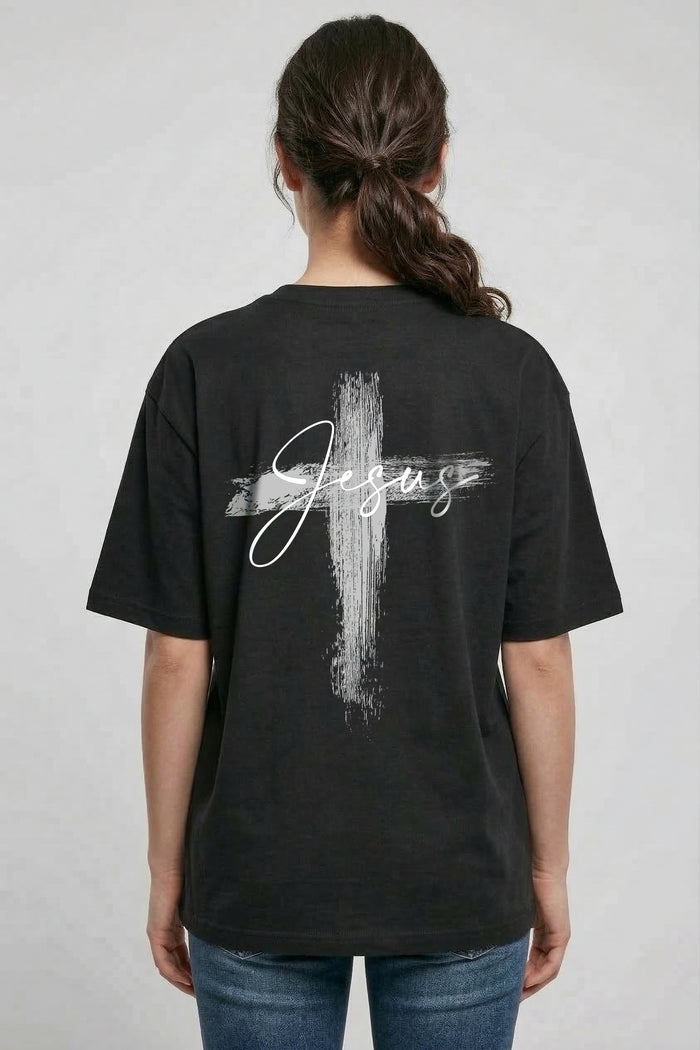 Jezus schilderde Cross Oversized T-Shirt Rugprint