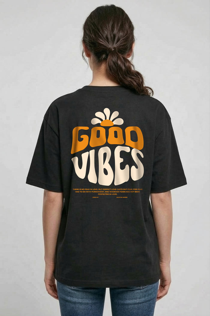 Good Vibes Flowers Oversized Shirt Back- und Frontprint