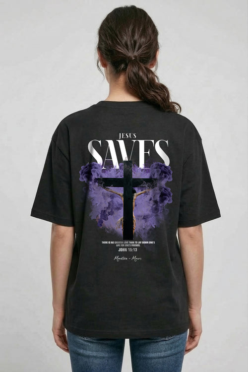 Jesus Saves Streetwear Oversized Shirt Voor- en Backprint
