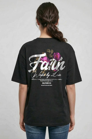 Faith Work By love Oversized Shirt BackPrint, christliche Streetwear von Mountain Movers