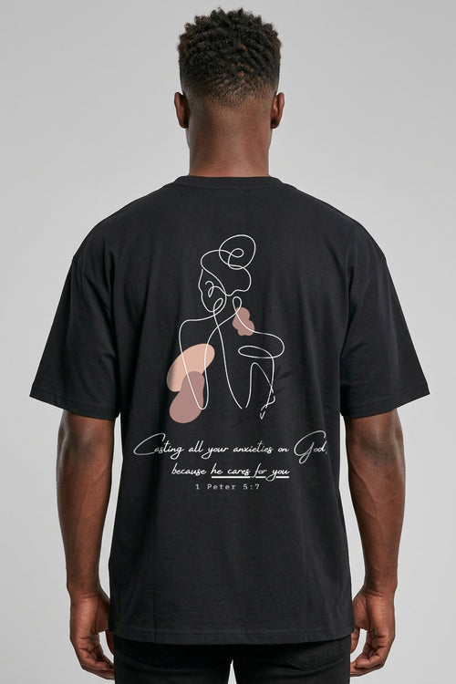 Hij zorgt voor je. Oversized T-shirt met rugprint