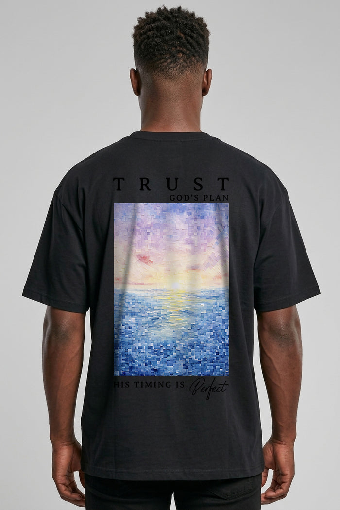 Trust God's Plan aquarel oversized T-shirt met print op de achterkant