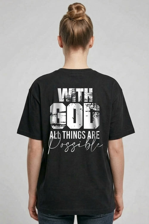 Met God oversized T-shirt op de achterkant
