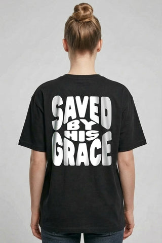 Saved by his Grace Oversized Shirt BackPrint im Lifestyle Look, Mountain Movers DACH