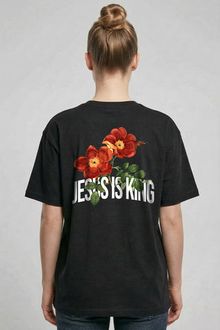 Jesus is King Flower Oversized Shirt BackPrint, christliche Streetwear von Mountain Movers