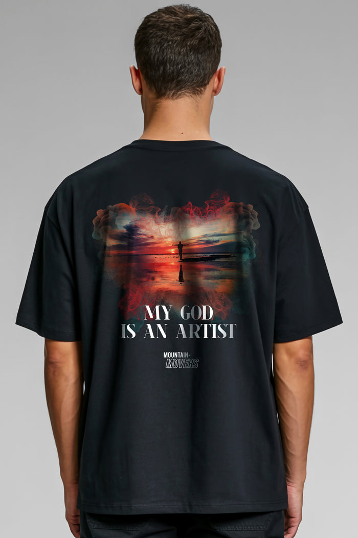 Mijn God is een kunstenaar oversized T-shirt rugprint