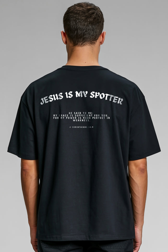 Jezus is mijn Spotter Gym Oversized T-shirt Rugprint