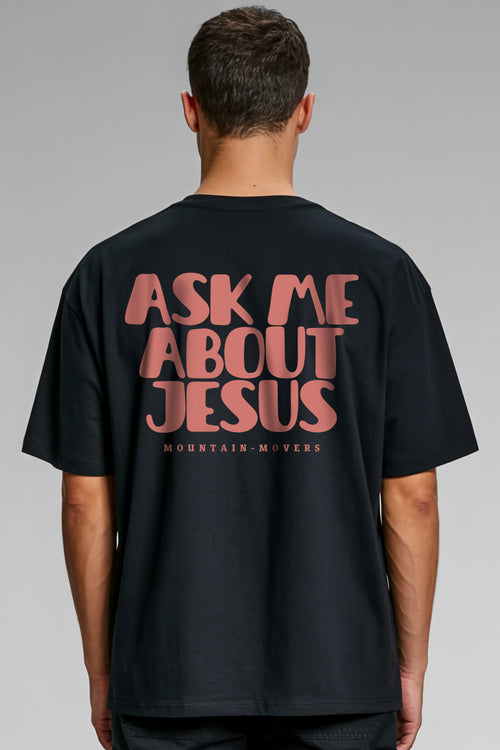 Vraag me over Jesus Vintage Oversized T-shirt Rugprint