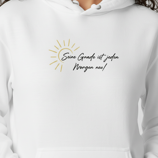 Neue Gnade Hoodie Detailansicht, Mountain Movers christliche Streetwear