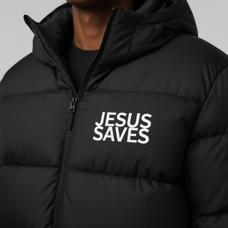 Jesus Saves Winter Puff Jacke Variante, Mountain Movers christliches Design