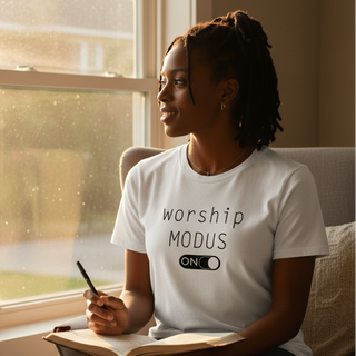 Worship Modus T-Shirt getragen, Mountain Movers christliche Mode