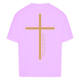 Ze is een sterke sportschool oversized T-shirt met print op de achterkant