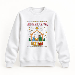 Christ der Retter ist da Krippe Christmas Sweatshirt Weiß