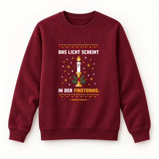 Das Licht scheint in der Finsternis Kerze Christmas Sweatshirt Burgunder