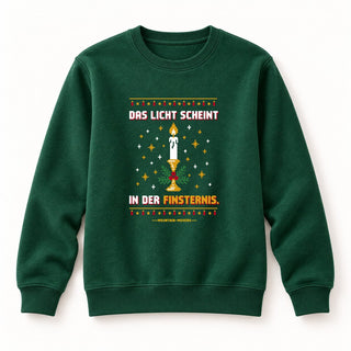 Das Licht scheint in der Finsternis Kerze Christmas Sweatshirt Grün