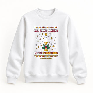 Das Licht scheint in der Finsternis Kerze Christmas Sweatshirt Weiß