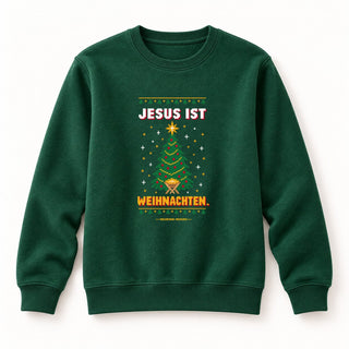 Jesus ist Weihnachten Tannenbaum Christmas Sweatshirt Grün