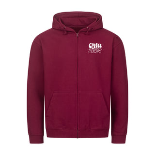 Coffee and Jesus hearts braun Zipper Hoodie Detailansicht, Mountain Movers christliche Streetwear