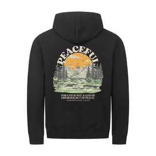 Peaceful dunkel neu Zipper Hoodie Backprint, christliche Streetwear von Mountain Movers