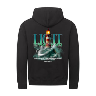 God as Our Light and Salvation Zipper Hoodie Backprint, christliche Streetwear von Mountain Movers