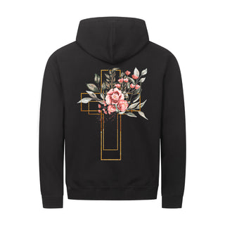 Golden Aquarell Cross Zipper Hoodie Backprint, christliche Streetwear von Mountain Movers