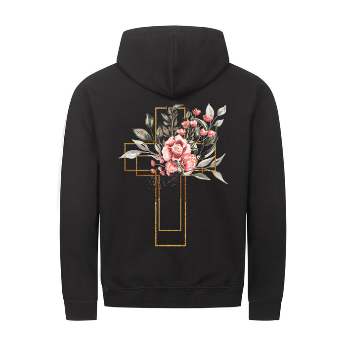 Golden Watercolor Cross Zipper Hoodie Backprint