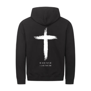 He died Zipper Hoodie Backprint, christliche Streetwear von Mountain Movers