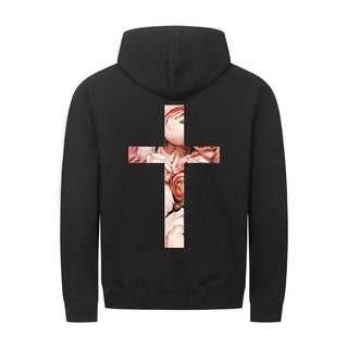 rose cross Zipper Hoodie Backprint, christliche Streetwear von Mountain Movers