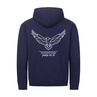 Adler Jesaja 40,31 Zipper Hoodie Backprint Detailansicht, Mountain Movers christliche Streetwear