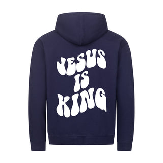 Jesus is king Schrift Zipper Hoodie Backprint Detailansicht, Mountain Movers christliche Streetwear