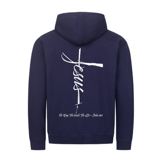 jesus cross Zipper Hoodie Backprint Detailansicht, Mountain Movers christliche Streetwear