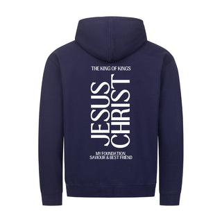 King Jesus Christ Zipper Hoodie Backprint Detailansicht, Mountain Movers christliche Streetwear