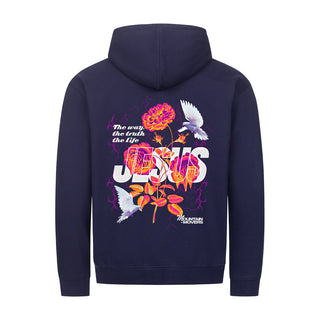 Jesus Flower Zipper Hoodie Backprint Detailansicht, Mountain Movers christliche Streetwear