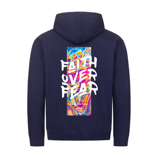 Faith Over Fear Streetwear Zipper Hoodie Backprint Detailansicht, Mountain Movers christliche Streetwear