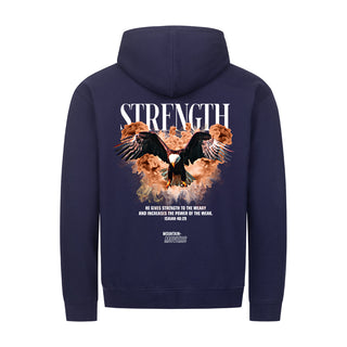 Strength Streetwear Zipper Hoodie Backprint Detailansicht, Mountain Movers christliche Streetwear