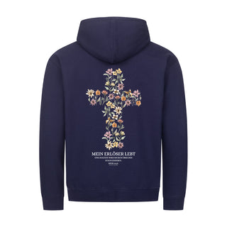 Mein Erlöser lebt Zipper Hoodie Backprint Detailansicht, Mountain Movers christliche Streetwear